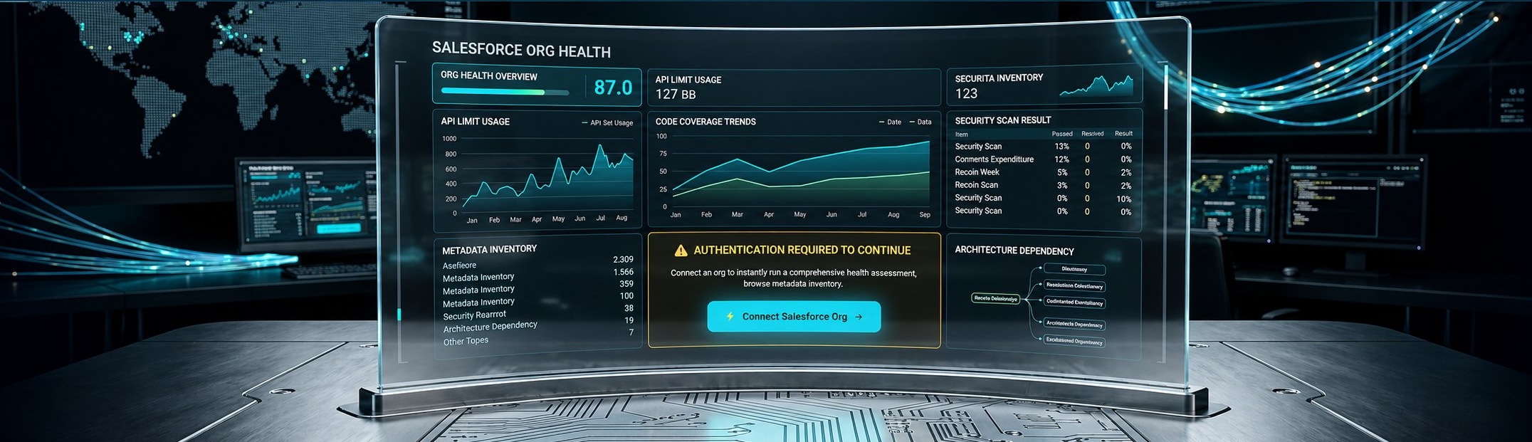 Org Assessor command center — health score, platform capacity, metadata inventory